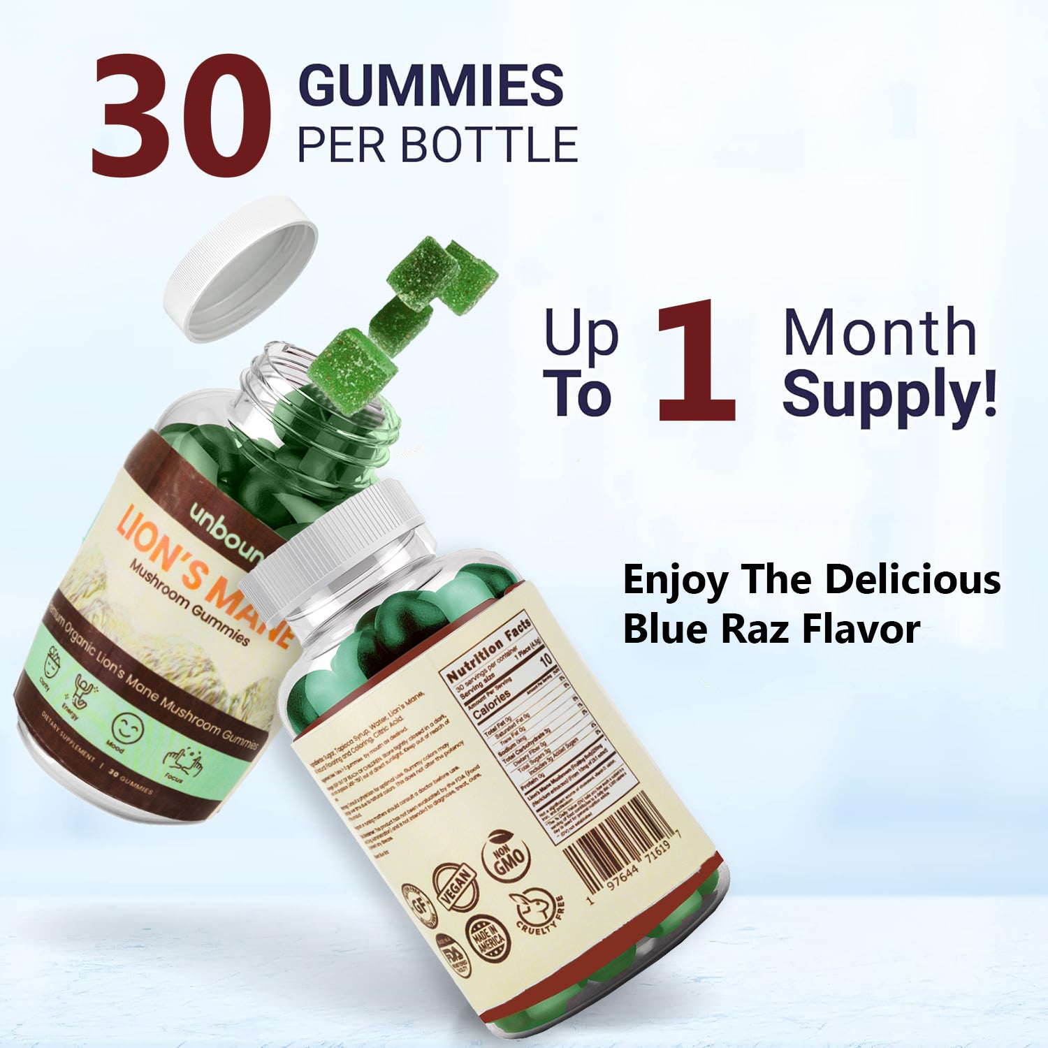 Unbound Lion's Mane Mushroom Gummies for Memory, Focus, and Clarity