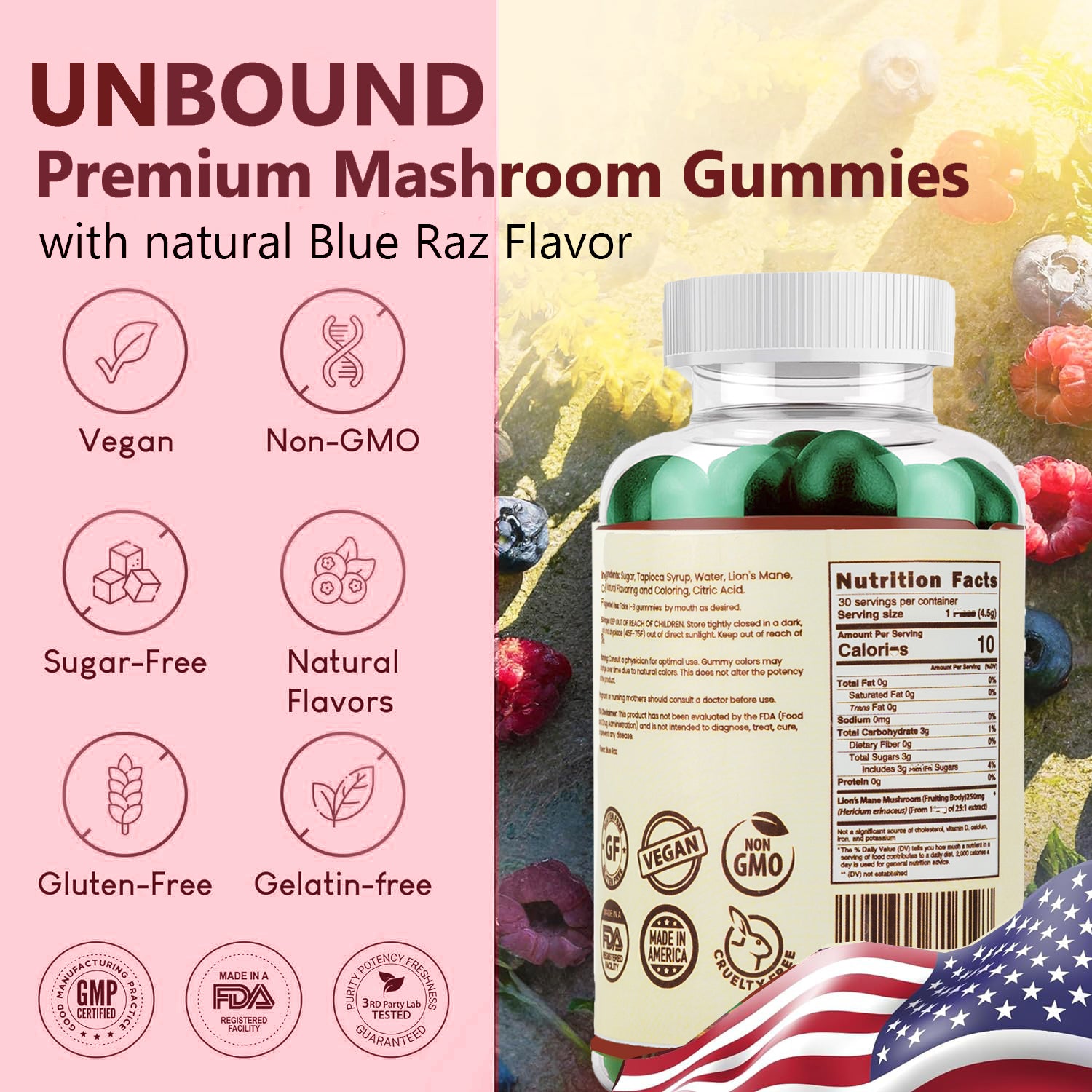 Unbound Lion's Mane Mushroom Gummies for Memory, Focus, and Clarity