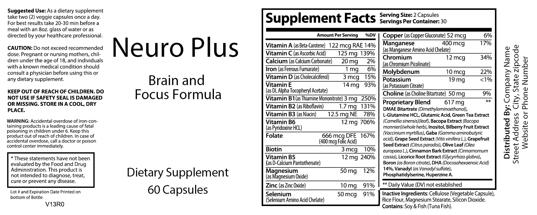 Neuro Plus Brain Supplement Supports Brain Health Mental Clarity, Focus and Memory